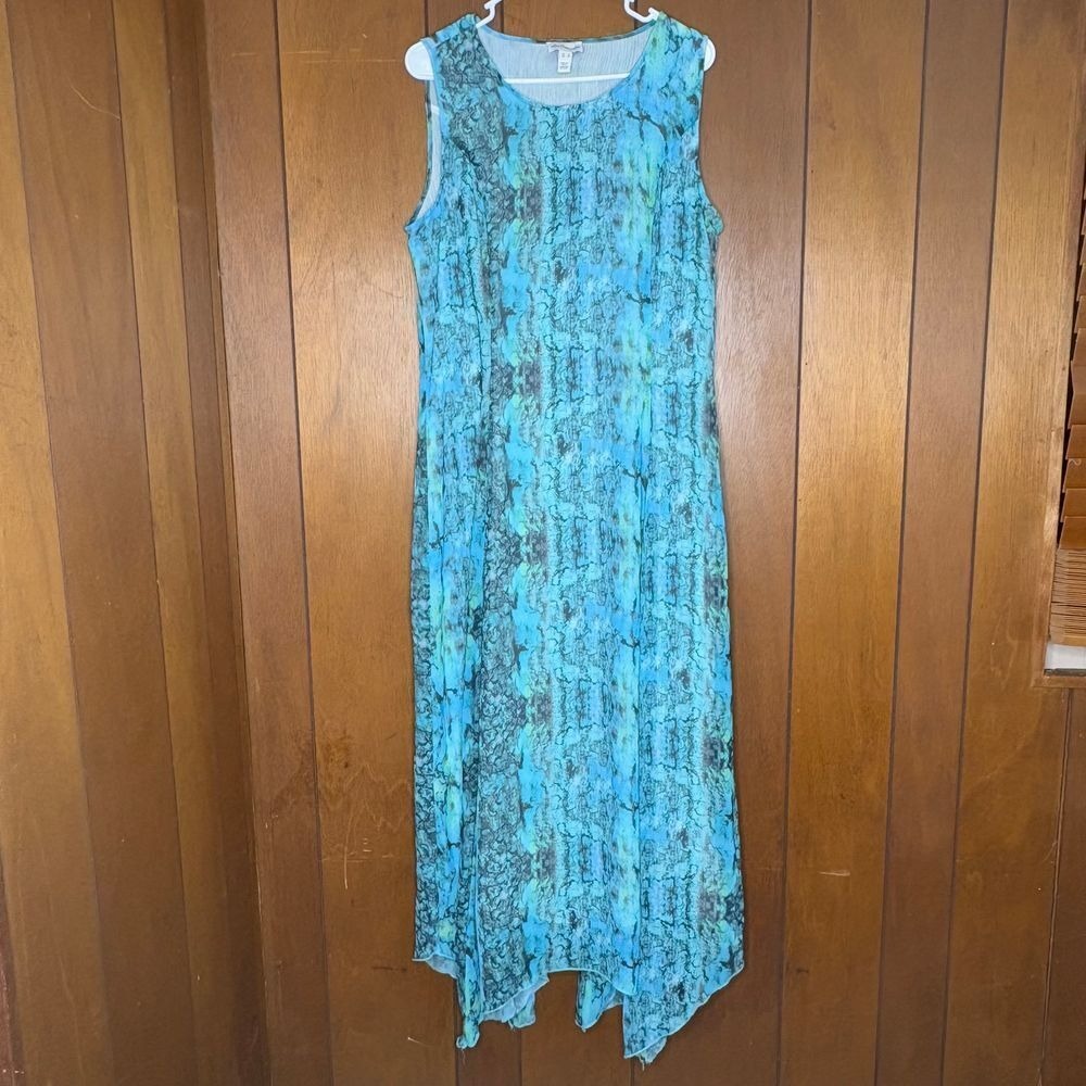Long Elegant Legs Dress 10 Turquoise Marble Print Maxi Asymmetric Hem Y2K Fairy - Picture 5 of 16